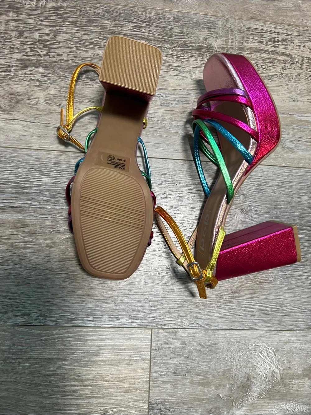 Pop Women's Size 8.5 M Kallie Metallic Rainbow Platform Heels Strappy Sandal